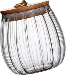 Bocaux de rangement en verre vides, résistants à la chaleur, en borosilicate, compatibles micro-ondes, 630 ml, avec couvercle en bois - Product Image 1