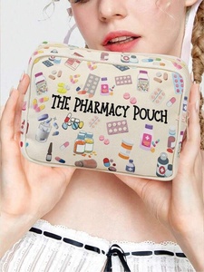 Pochette de pharmacie originale en toile, sac de rangement pour médicaments de voyage, pochette mignonne pour pilules, vitamines, articles de toilette et maquillage avec fermeture éclair - Product Image 1
