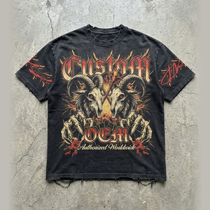 Camiseta de Hombre 100% Algodón, Estilo Vintage, Impresión Digital, Desgastada, Corte Cuadrado, Hombros Caídos, Estilo Urbano, Personalizable OEM - Product Image 3