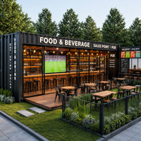 Bar-restaurant préfabriqué en conteneur de 20 pieds pour attractions, design sur mesure avec pub sportif en conteneur