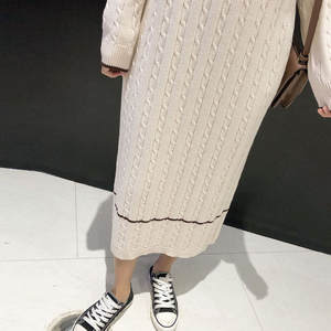 Vendita Calda <span class=keywords><strong>Abito</strong></span> <span class=keywords><strong>Lungo</strong></span> in Maglia Stile Preppy <span class=keywords><strong>Invernale</strong></span> Coreano per Ragazze, Vestito Casual Maxi in Cashmere per Donne - Product Image 6