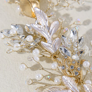 Романтический женский головной убор из сплава с листьями и кристаллами, корона принцессы, винтажный декоративный свадебный головной убор с жемчугом - Product Image 4