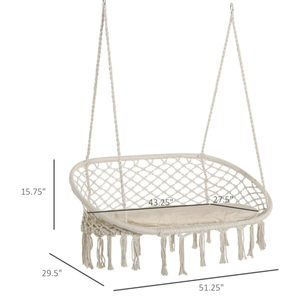 Silla Hamaca Doble de Macramé con Cojín Suave, Silla Colgante de Cuerda de Algodón para Interiores, Exteriores, Hogar, Patio y Jardín - Product Image 4