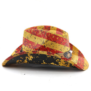 Classiques Amérique Drapeau Peinture Chapeaux De Paille pour Femmes et Hommes D'été Casual Scrawl Style Large Bord Cowboy Chapeaux De Paille Bandes De Cuir - Product Image 2
