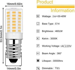 <span class=keywords><strong>Ampoule</strong></span> <span class=keywords><strong>LED</strong></span> profonde <span class=keywords><strong>E14</strong></span> à intensité variable sans scintillement AC220V lampe turque remplacer les ampoules 5W <span class=keywords><strong>pour</strong></span> réfrigérateur hotte de cuisine couture résidentielle - Product Image 2