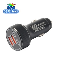 Chargeur de voiture HNT 90W 4 ports 2A2C OEM ODM, double PD45W QC18W, charge rapide, entrée DC12-24V, USB+Type C pour Apple Samsung
