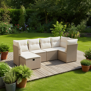 Conjunto de Sofás Modulares de Ratán Beige para Jardín, Muebles Modernos para Exteriores con Cojines de Espuma de Alta Densidad para Patio y Jardín - Product Image 2