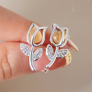 Pendientes de botón de oro chapado en cobre al por mayor, pendientes de botón de oro <span class=keywords><strong>euro</strong></span> con varias flores de rosa, pendientes de botón de oro de arena de Vietnam - Product Image 5