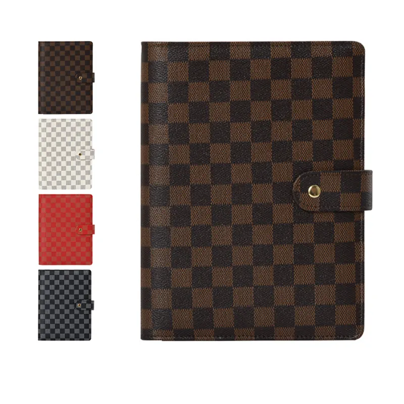 2022 hot sales A6 PU binder ,personal size loose leaf planner,high grade checkered patterns diary with silver binder