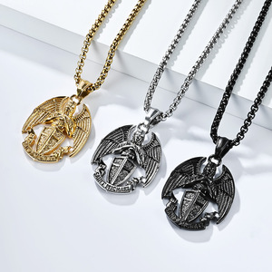 Cross-border retro Saint Michael necklace for men, unique punk hip-hop style, versatile pendant, protective dark jewelry. - Product Image 2