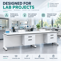 Banc de laboratoire sur mesure en forme de C avec plan de travail en époxy phénolique et armoire mobile pour projets de recherche en laboratoire hospitalier et universitaire