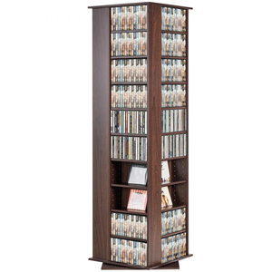 Tour de rangement DVD rotative haute avec étagères réglables, meuble multimédia en bois anti-basculement avec étiquettes de classification - Product Image 1