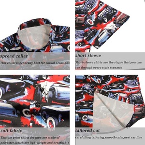Men's Custom Logo Breathable ODM Stand Collar Food Cars <b>Print</b> Hawaiian Short Sleeve Casual Tropical <b>Funky</b> Button Down Shirt - Product Image 3