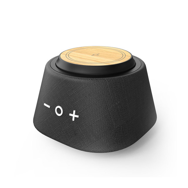 Magnetic Wireless Charger and Wireless Speaker Portable BT Speaker With Wireless Fast Charger Bamboo & Fabric Linen Loud Speaker