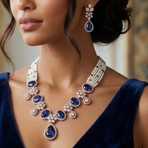 Luxury 925 <b>Silver</b> Necklace with Sapphire Pear Cut Stones Bezel Set for Women Wedding Jewelry <b>Choker</b> <b>Silver</b> Necklace and Earrings - Product Image 4
