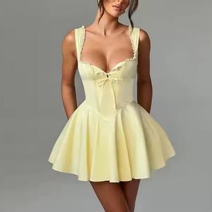 เดรสฤดูร้อนปี 2025 สำหรับผู้หญิง เซ็กซี่ น่ารัก สายเดี่ยวบางเบา ผ้าฝ้าย 100% ชายระบายพองๆ เดรสสั้นสำหรับงานปาร์ตี้ - Product Image 1