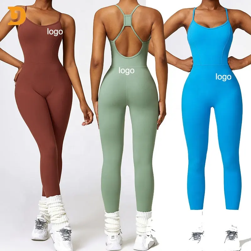 Logo personnalisé Sports actifs ensemble de yoga vêtements de sport dos croisé femmes Push Up une pièce ensemble femme vêtements de sport