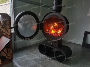 Stufe a legna sospese/appese a legna stufa a sospensione a parete in acciaio design unico con stufa a legna circolare con finestra in vetro - Product Image 6