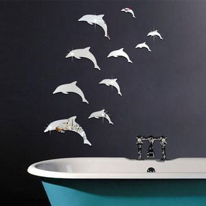 Adhesivos Decorativos de Pared con Espejo Acrílico 3D de Delfines, Combinación Popular, Decoración del Hogar, Autoadhesivos, Removibles - Product Image 2