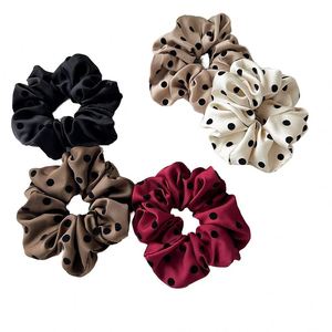Wholesale 12Cm Silk Satin <b>Ties</b> French Elegant <b>Brown</b> Polka Dot Printed Elastic Hair Scrunchies for Women - Product Image 1