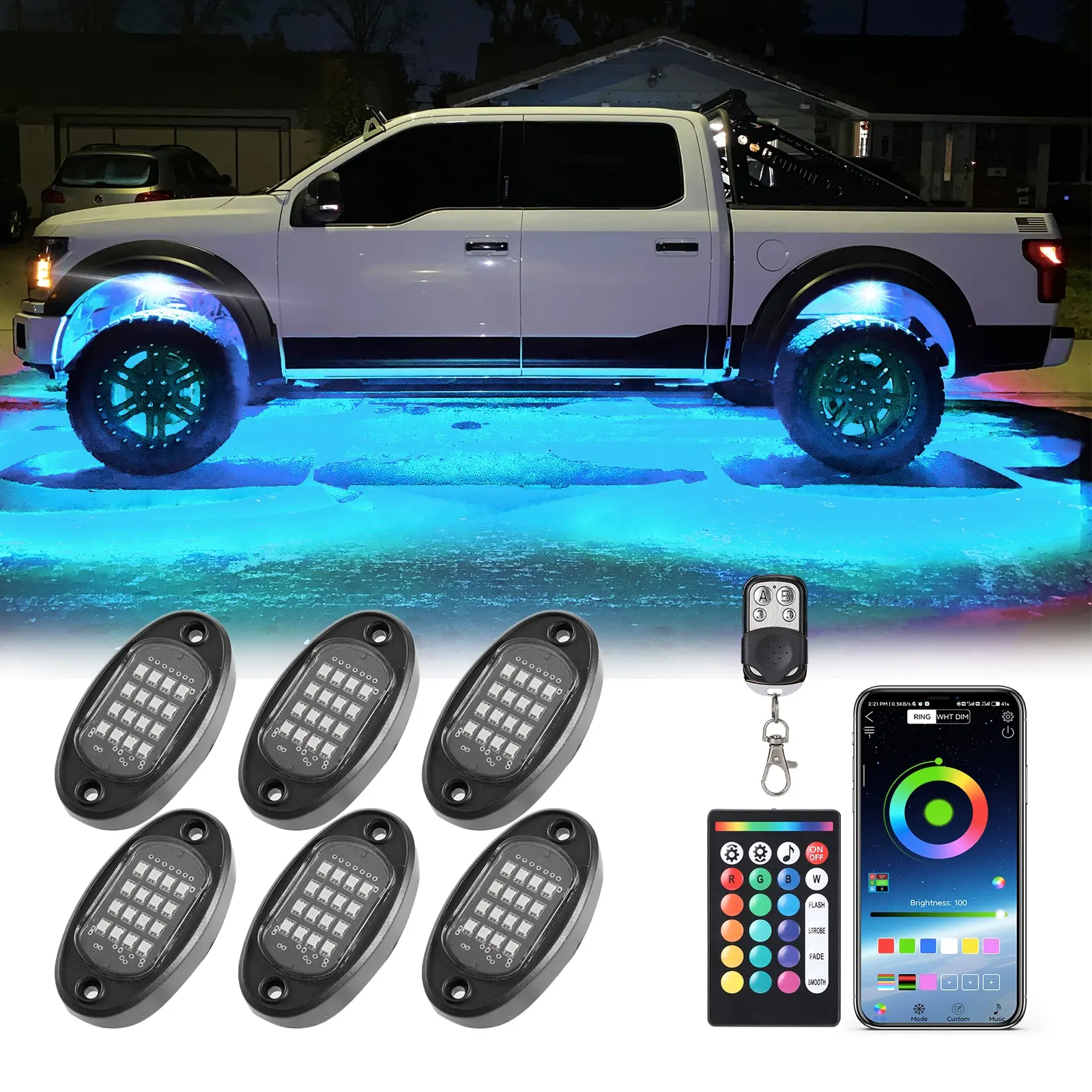 12/14/16/20 Pods Multicolor Luzes Rock para Caminhões Modo Música 24LED Melhor Piscando Para ATV UTV Polaris RZR