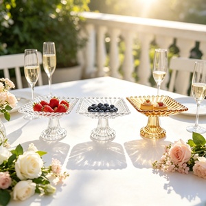 Plateau carré en verre perlé de style européen, élégant support à dessert en verre pour dîner en famille, réunion d'amis, vaisselle de fête - Product Image 3