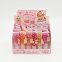 24pcs Boîtes Vegan Naturel Fruit Saveur Brillant À Lèvres Marque Privée Hydratant Fraise Clair Rose Lèvres Repulpant Huile Forme Liquide