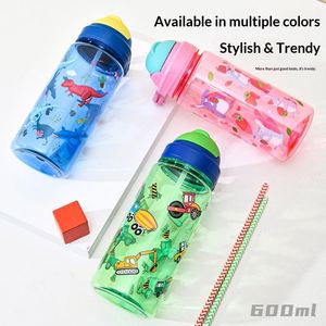 ขวดน้ำพลาสติกสำหรับนักเรียนแบบกำหนดเอง ปลอดสาร BPA ฝาสไลด์ใส พร้อมหลอดและเชือก สำหรับกลับไปโรงเรียน - Product Image 2