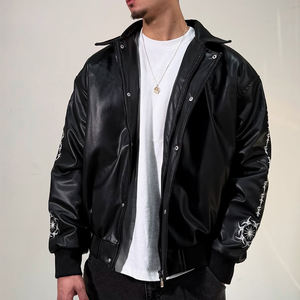 <span class=keywords><strong>Bomber</strong></span> <span class=keywords><strong>Bomber</strong></span> personalizzato <span class=keywords><strong>oversize</strong></span> da uomo giacca di pelle nera <span class=keywords><strong>Bomber</strong></span> di alta qualità - Product Image 2