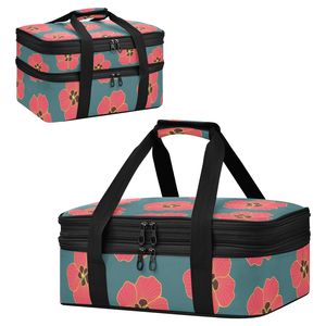 OEM Custom Logo Hawaiian Hau Flower 2-layer Insulated Food Bag Double Casserole Pans Pizza Carrier Cooler Bag for Picnic - Product Image 1