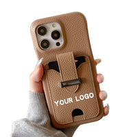 Nouvelle coque de téléphone en cuir avec support de ceinture pour iPhone 16 Pro Max 16e 17 15 14 13, avec anneau de maintien et porte-cartes, pour hommes et femmes