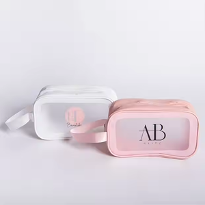 Custom Logo <b>Silk</b> <b>Screen</b> Printed Cost-Effective Large Travel Waterproof PU Leather Cosmetic Pouch Zipper Wash Makeup Bag Handle - Product Image 2