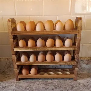 Custom Stackable Rustic Kitchen Countertop Storage Ruck Egg Tray Wooden Egg Holder