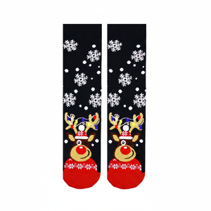 <b>Fun</b> Christmas Stocking with Black Snowflake and Reindeer Pattern Breathable for Daily Use - Product Image 2