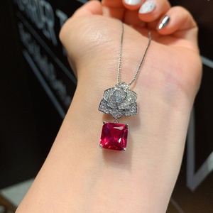 Fashion Eco-friendly Copper 10*10MM Imitation Red Glass Zircon Floral Pendant <b>Earrings</b> <b>Set</b> Flowers Design Necklace <b>Set</b> for Women - Product Image 2