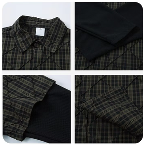 <span class=keywords><strong>Chemise</strong></span> boutonnée à carreaux <span class=keywords><strong>matelassée</strong></span> en diamant pour <span class=keywords><strong>homme</strong></span>, manches double couche en coton, style streetwear vintage, logo personnalisé, t-shirt à manches longues - Product Image 4