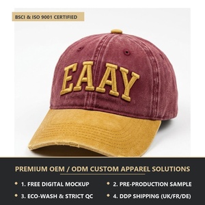 Gorra de Béisbol Retro de Alta Gama con Detalle de Lazo en Espiga, Acabado Desgastado, Bordado 3D, Color en Contraste, 100% Algodón, Personalizable, OEM - Product Image 2