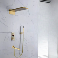 Ensemble de douche thermostatique mural avec mitigeur de pluie encastré en or, robinets de douche de bain avec affichage numérique