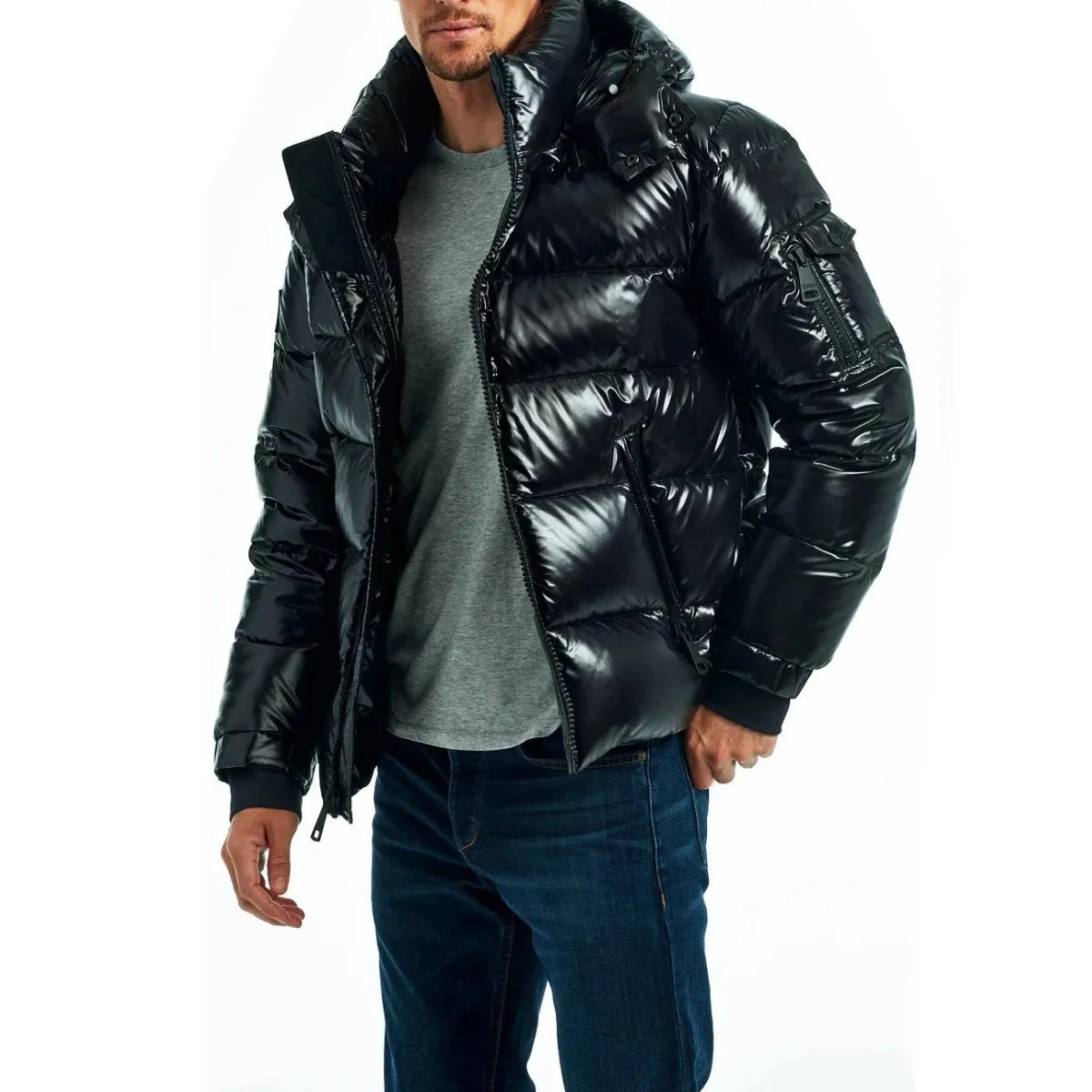 Custom Bubble Coats Logo Manufacturer Winter Oem Sublimation Warm Shiny Trendy Padded Black All Over Print Men Puffer Jacket