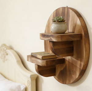 Mensole Ovali in Legno Eco-Friendly Stile Art Déco Bohémien con Decorazioni da Parete Fluttuanti in Acciaio Inossidabile per <span class=keywords><strong>Soggiorno</strong></span> e Arredamento Casa - Product Image 1