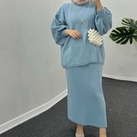 L-201 Ensemble Deux Pièces Ample d'Hiver En Gros : Pull en Maille et Jupe de Style Abaya pour Femmes Islamiques