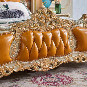 Chuangdian Foshan Fabriek Custom Franse Luxe Gouden Koninklijke Hand Gesneden Massief Houten Frame Dubbel Kingsize Slaapkamerbed - Product Image 4