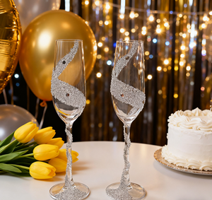 1ピース手描きダイヤモンドをちりばめた再利用可能な現代クーペウェディンググラス花嫁新郎トーストカップギフトセット - Product Image 2