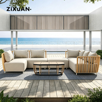 Ensemble de mobilier de patio nordique en teck pour hôtel, restaurant extérieur, canapé en U, café, jardin, villa, piscine, table à manger de luxe, causeuse