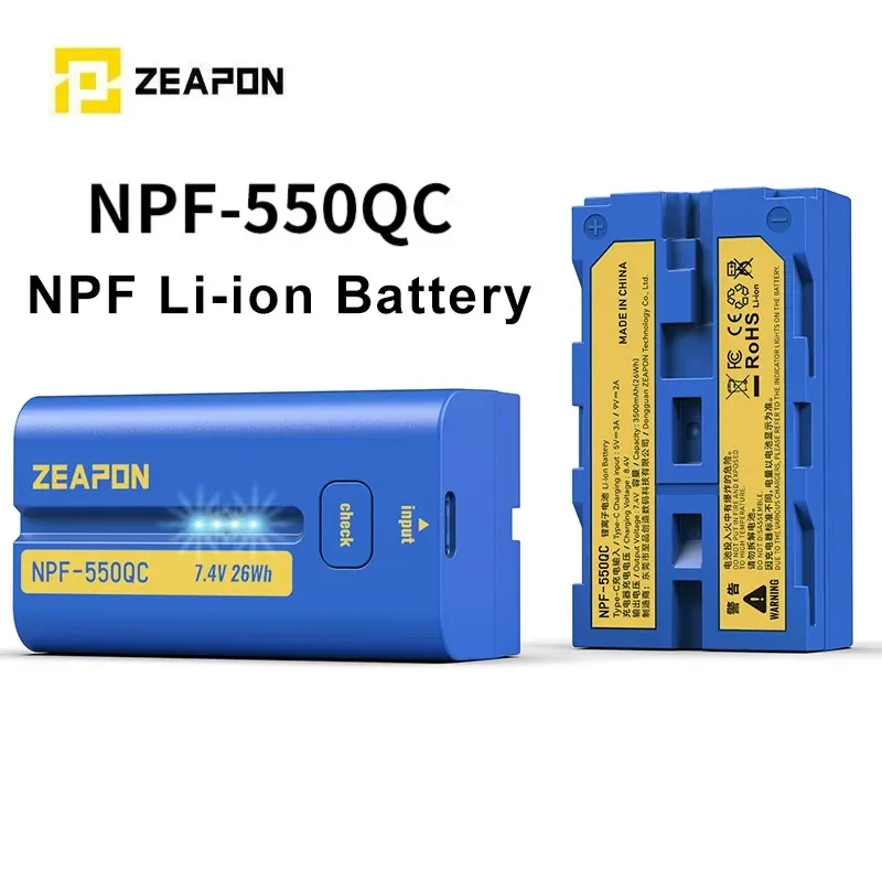 ZEAPON NPF-550QC batteria 3500mAh agli ioni di litio tipo-C USB Pocket batteria con ricarica rapida USB-C per Video luce Slider Monitor