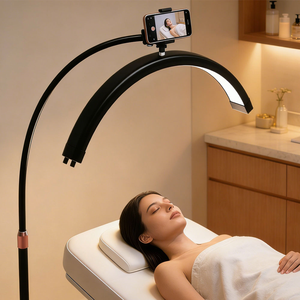 Lampe de sol demi-lune professionnelle à LED dimmable avec support pour téléphone pour salon de beauté et éclairage de diffusion en direct - Product Image 2