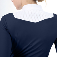 Chemises de compétition équestre en maille bleu profond Chemise de compétition pour dames de couche de base d'équitation équine professionnelle