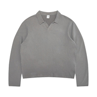 Sweat-shirt Polo Homme Snow Wash Minimaliste Contemporain Col Seagull Vente en Gros Logo Personnalisé OEM Coupe Oversize Boxy