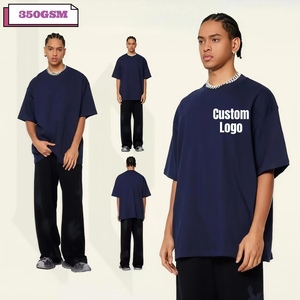Camiseta Extra Grande de Algodón de 350 g/m², Manga Corta, Cuello Redondo, Color Sólido, Impresión de Logotipo Personalizado, Ropa Casual, Camiseta Premium de Alta Calidad - Product Image 1