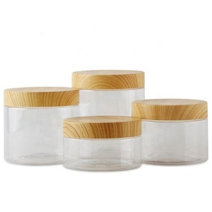 New Design Empty 200ml 300ml 400ml 500ml 800ml 1000ml Bamboo Wood Lid Round Frosted <b>Plastic</b> Pet <b>Jars</b> - Product Image 4